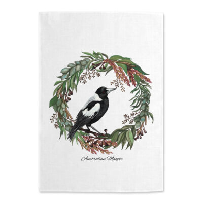 Yellow Tailed Black Cockatoo Wreath Tea Towel 2 Thumbnail