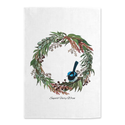 Yellow Tailed Black Cockatoo Wreath Tea Towel 3 Thumbnail